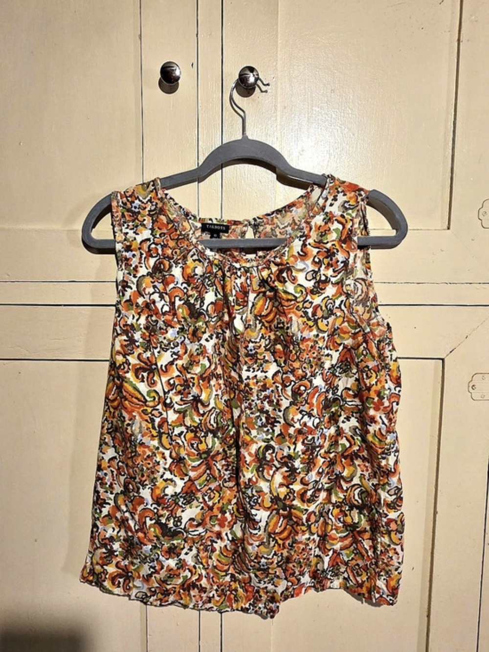 Talbots Abstract Print Sleeveless Blouse in Orange & White Size 10